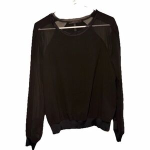 BCBGMAXAZRIA Women's Black Blouse Size S EUC Sheer Long Sleeve Top